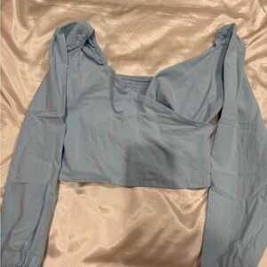 Light Blue Long Sleeve Cropped Top - Women's